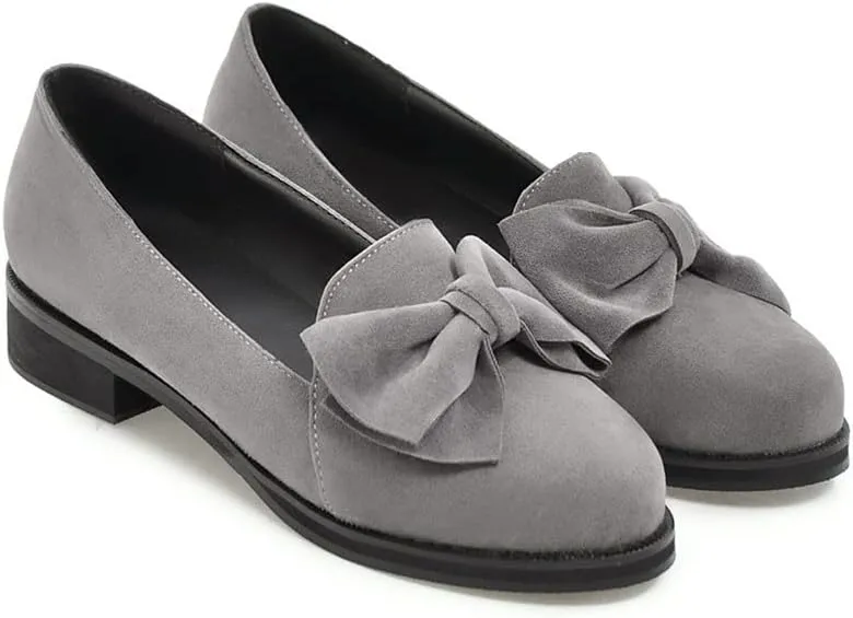 HOTRA Women's Fashion Loafer Slippers with Bow Faux Suede Slip On Ballet Flat Shoes Moccasins Casual Shoes (Color : Gray, Size : 8 US)