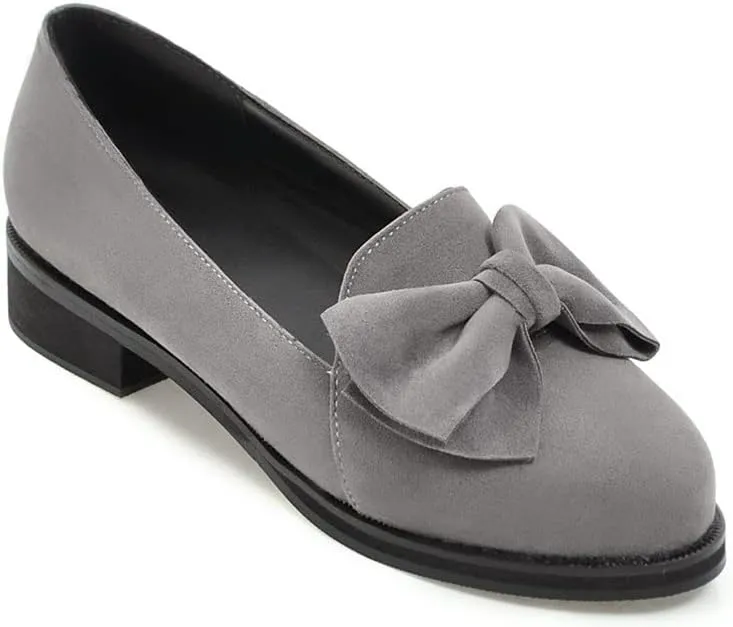 HOTRA Women's Fashion Loafer Slippers with Bow Faux Suede Slip On Ballet Flat Shoes Moccasins Casual Shoes (Color : Gray, Size : 8 US)