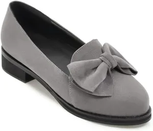 HOTRA Women's Fashion Loafer Slippers with Bow Faux Suede Slip On Ballet Flat Shoes Moccasins Casual Shoes (Color : Gray, Size : 8 US)