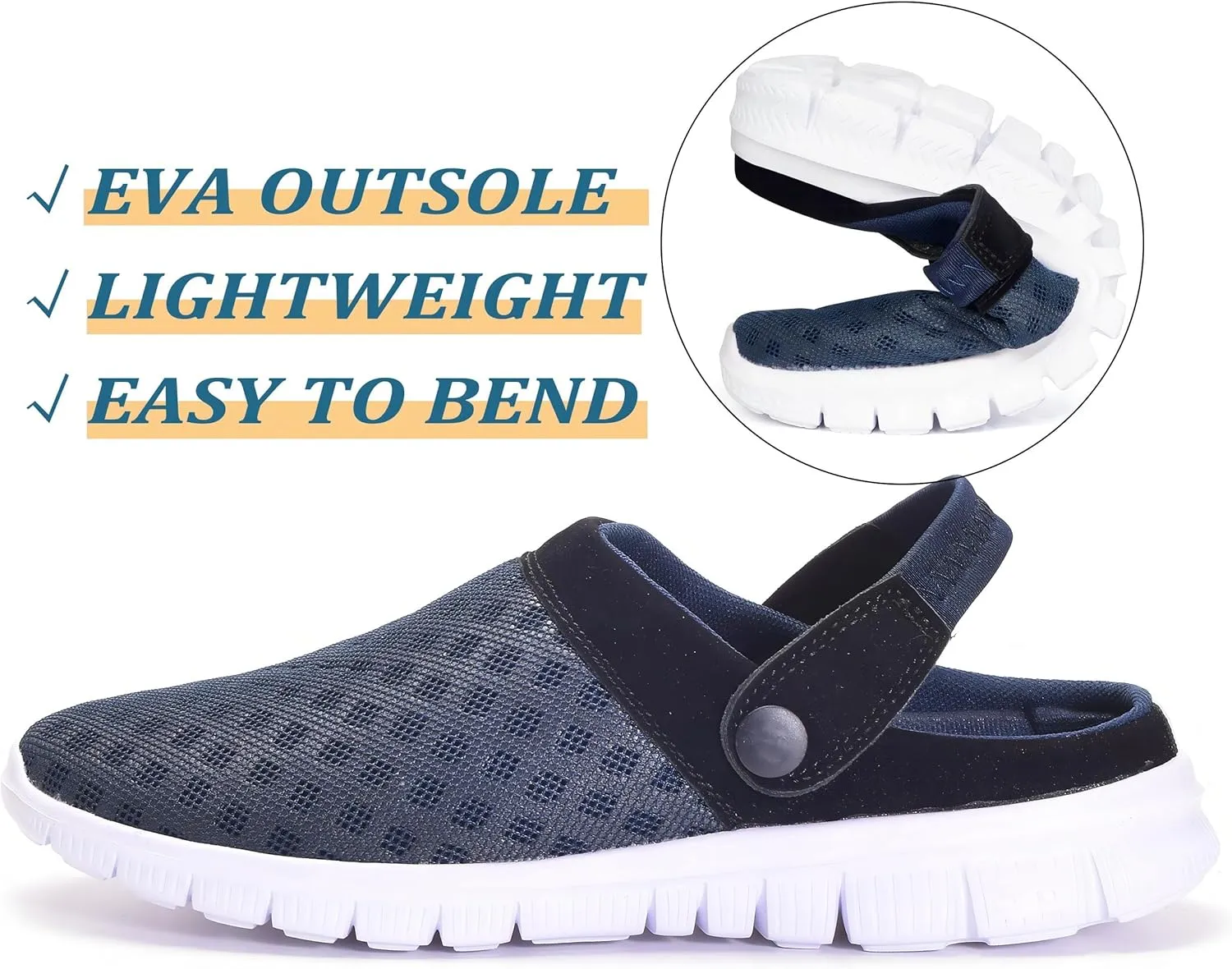 Hsyooes Mens Womens Mules & Clogs Garden Shoes Summer Breathable Mesh Slippers Non-Slip Outdoor Beach Sandals Unisex