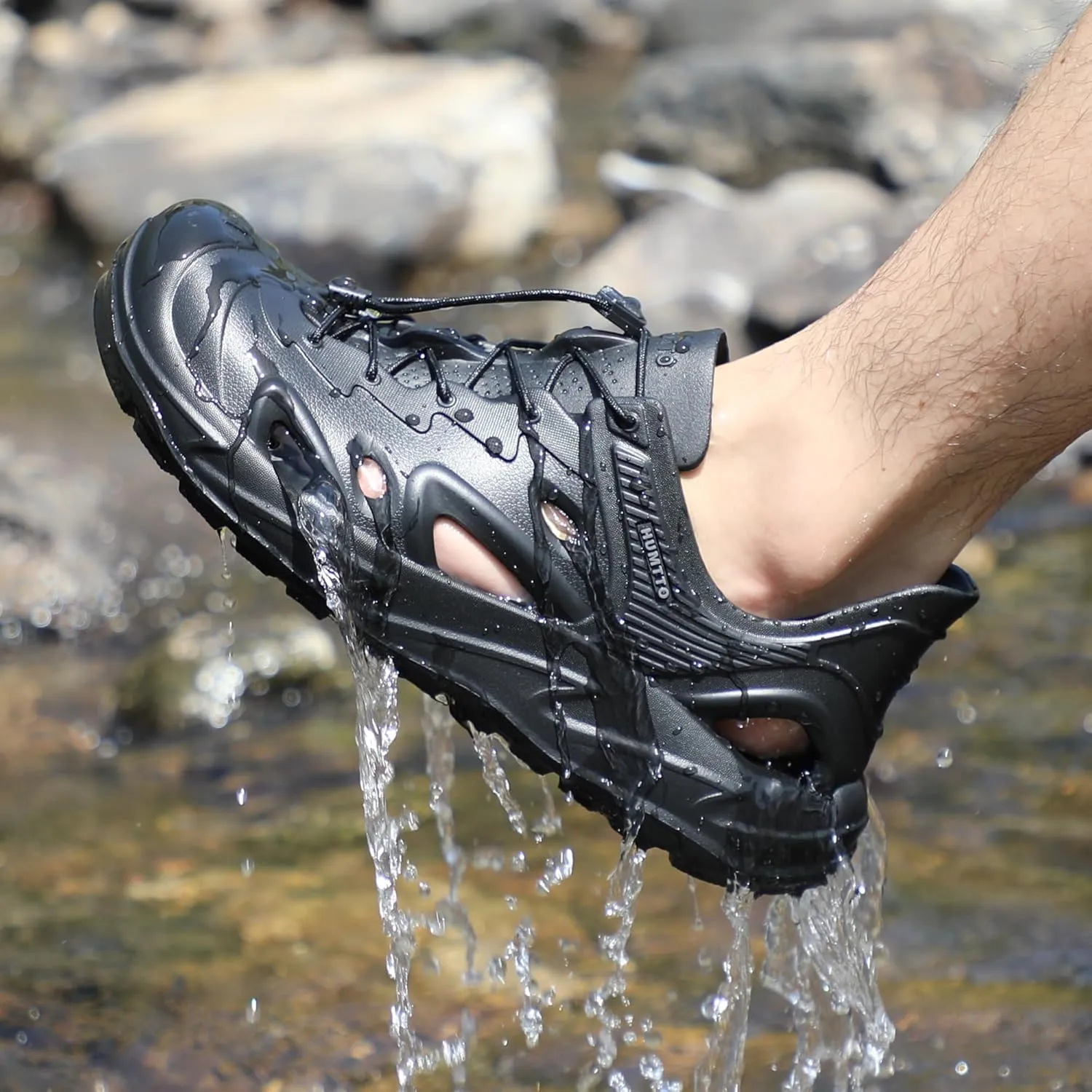 HUMTTO Men's Summer Sports Sandals Breathable Quick-Drying Soft Bottom Slippers Outdoor Wading Tracing Beach Shoes Water Activities Shoes