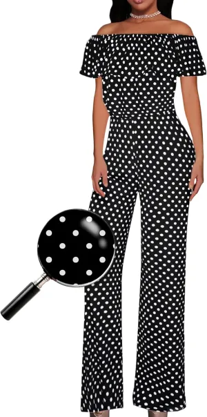 Hybrid & Company Women Casual Off Shoulder High Waist Pants Romper Wide Leg Jumpsuit