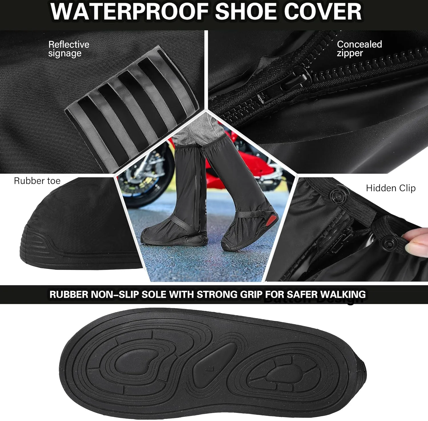 iCreek Waterproof Shoe Covers Reflective Rain Boot Foldable Non-Slip Protective Overshoes for Rainy Day, Hiking, Outdoor