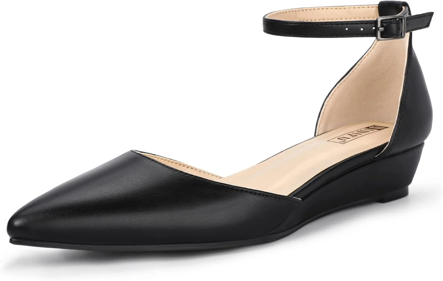 IDIFU Women's Low Wedge Flats Closed Pointed Toe Dress Shoes for Women with Adjustable Ankle Strap Wedding Bridal Work Office Business Prom Comfortable Dressy Casual Formal Cute Flat Shoes