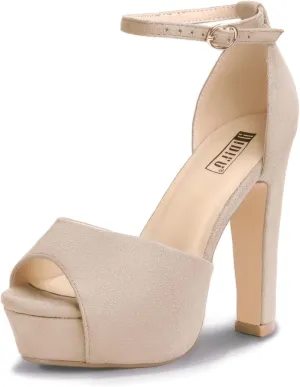 IDIFU Women's Platform Chunky High Heels Dress Sandals Peep Toe Ankle Strap Wedding Party Evening Shoes for Women Bride