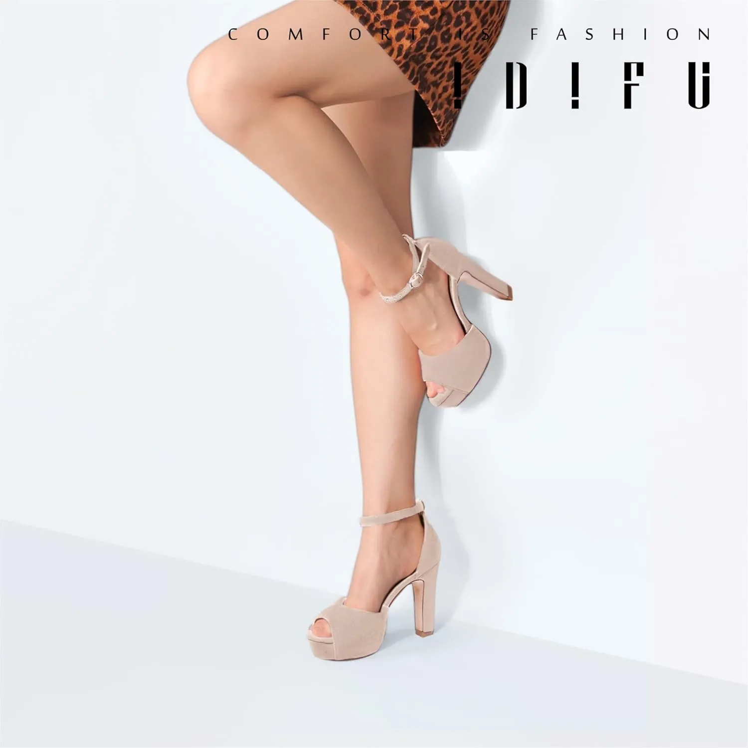 IDIFU Women's Platform Chunky High Heels Dress Sandals Peep Toe Ankle Strap Wedding Party Evening Shoes for Women Bride
