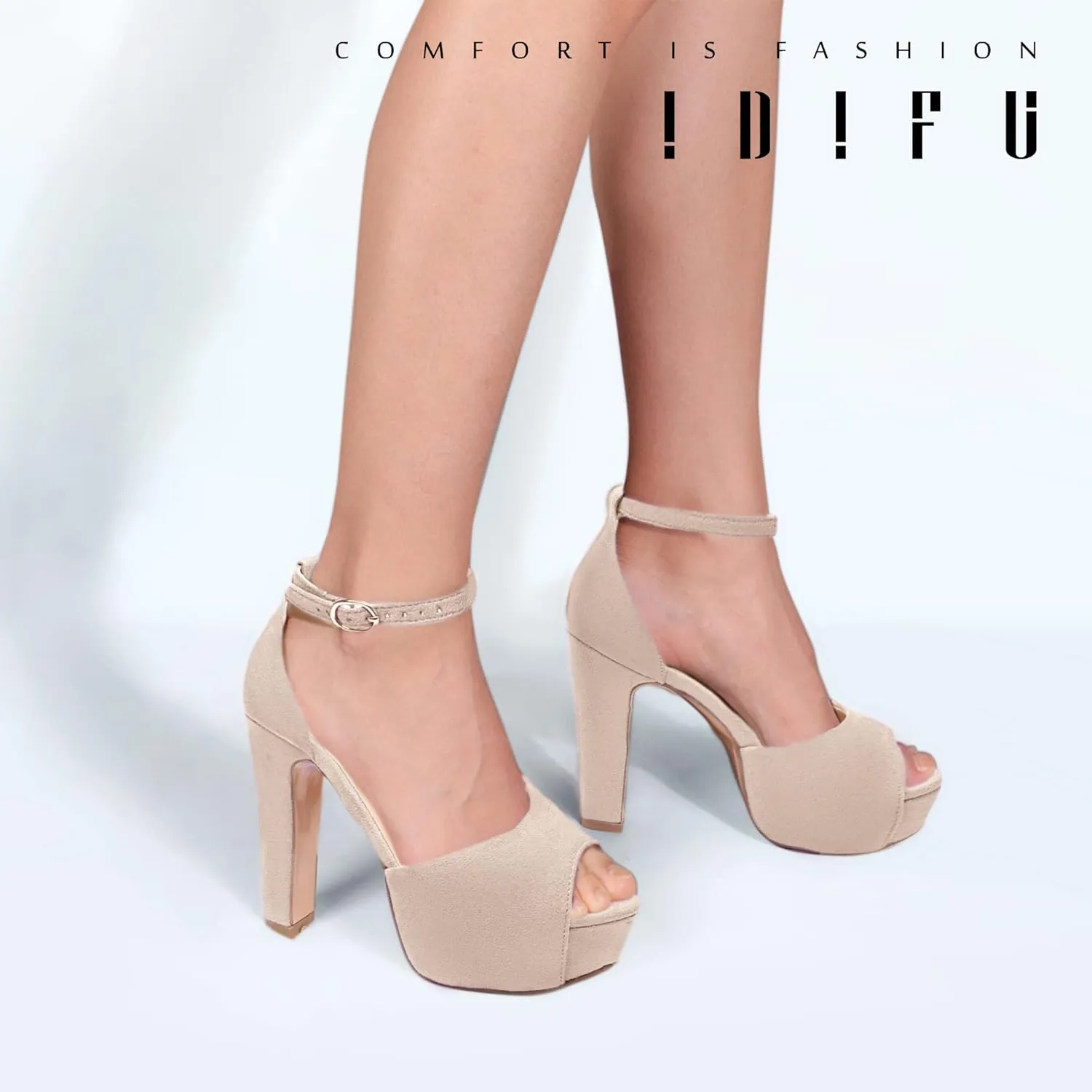 IDIFU Women's Platform Chunky High Heels Dress Sandals Peep Toe Ankle Strap Wedding Party Evening Shoes for Women Bride