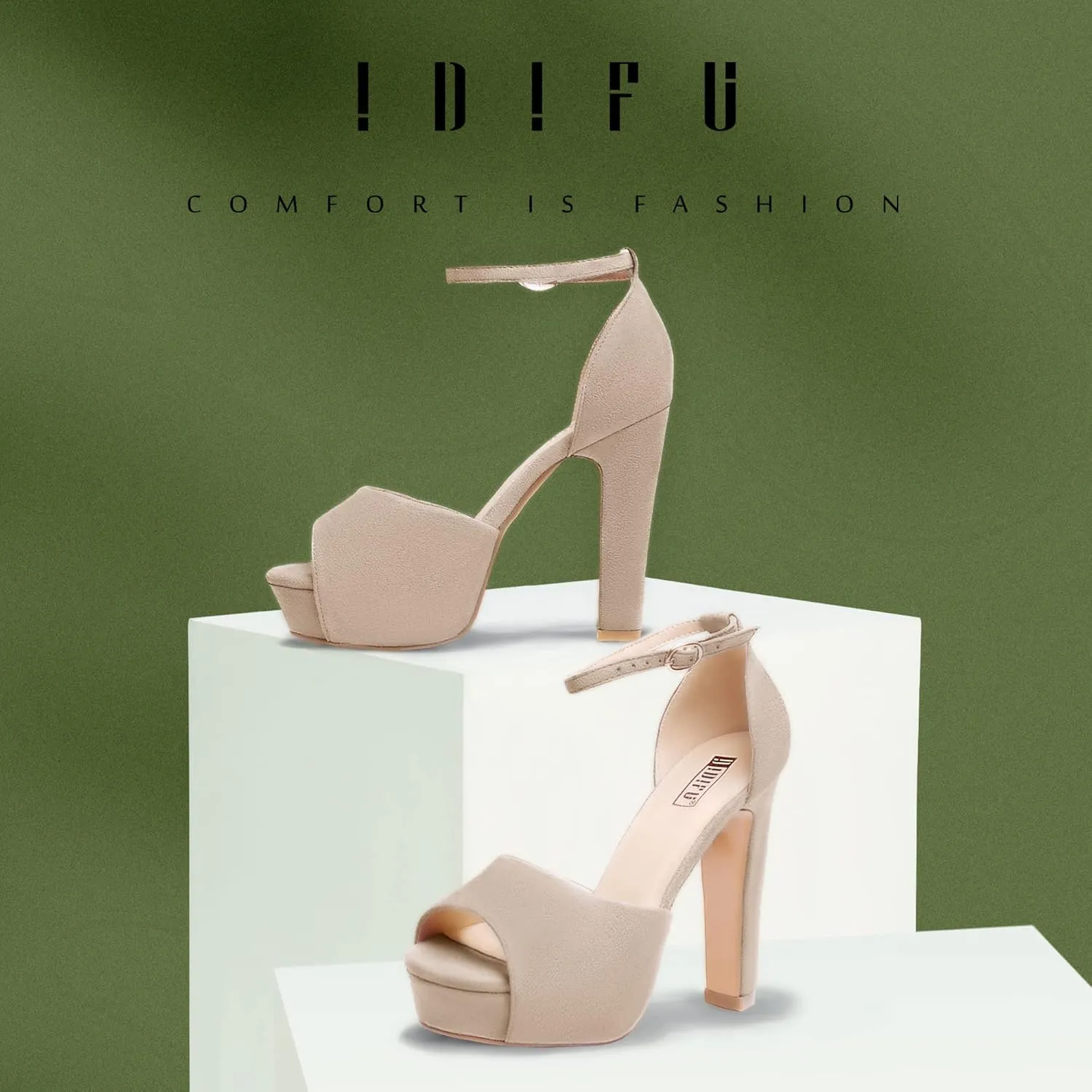 IDIFU Women's Platform Chunky High Heels Dress Sandals Peep Toe Ankle Strap Wedding Party Evening Shoes for Women Bride
