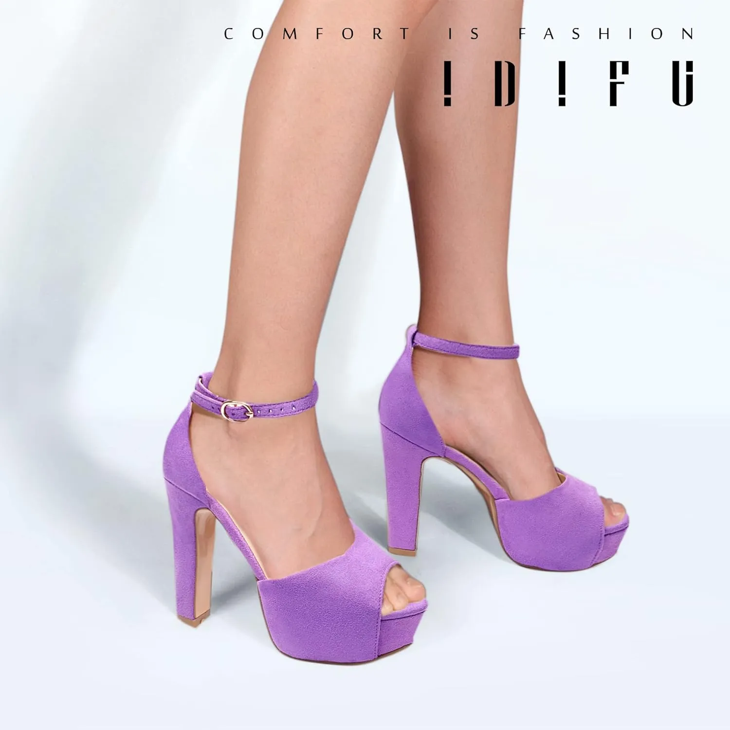 IDIFU Women's Platform Chunky High Heels Dress Sandals Peep Toe Ankle Strap Wedding Party Evening Shoes for Women Bride