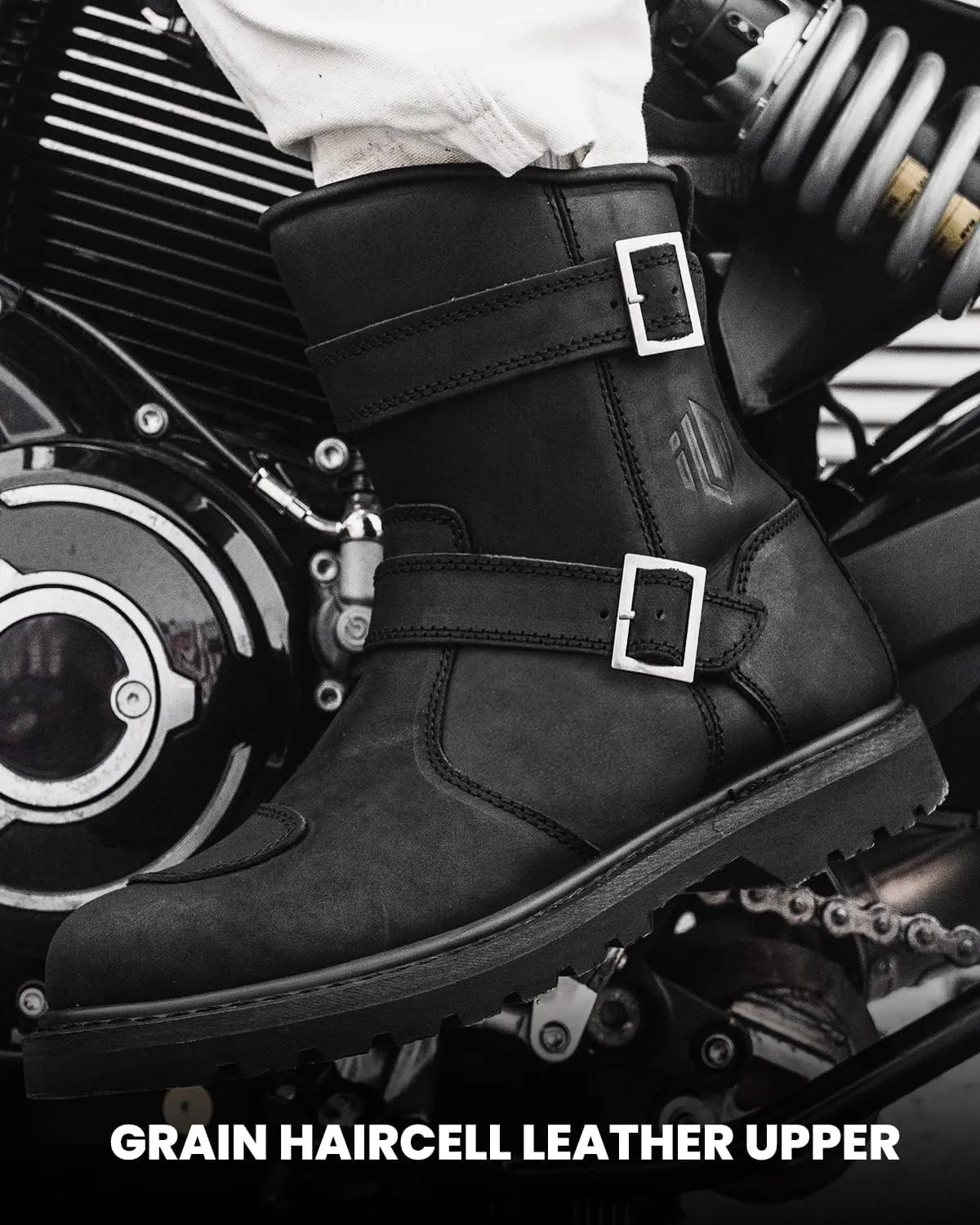 ILM Leather Motorcycle Boots Protective Footwear with Side Zipper Motocross Riding Boot for Combat Tactical Hiking Men Women