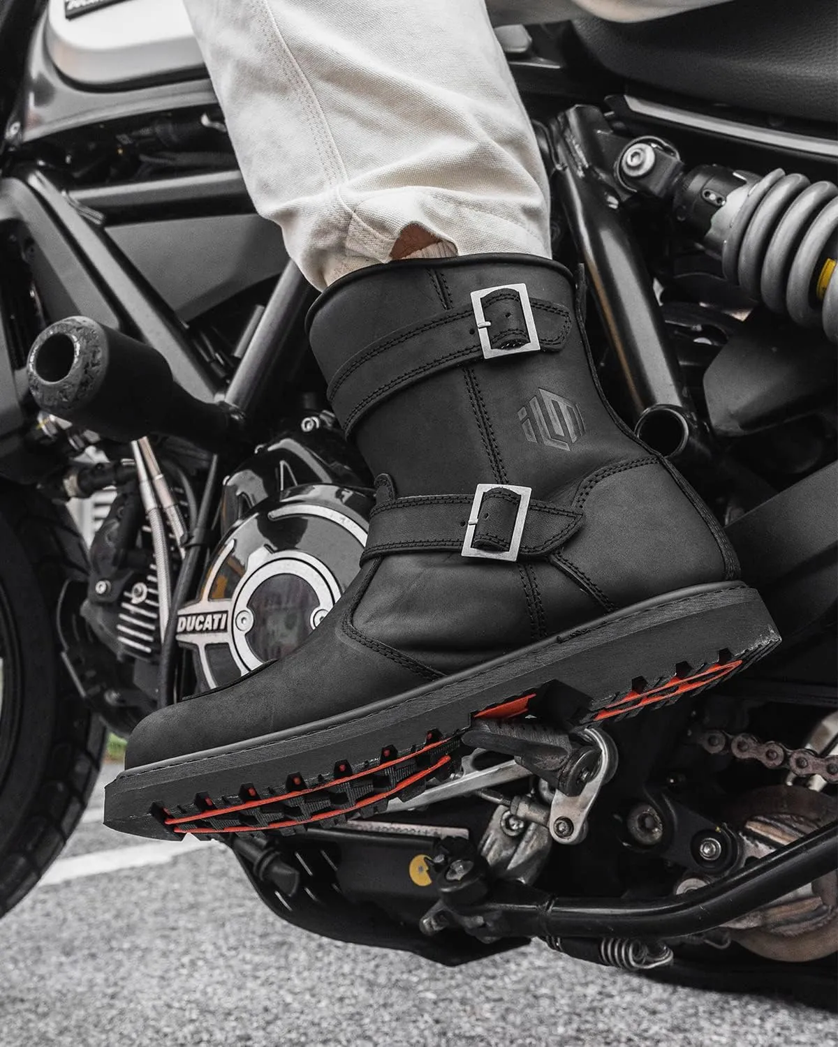ILM Leather Motorcycle Boots Protective Footwear with Side Zipper Motocross Riding Boot for Combat Tactical Hiking Men Women