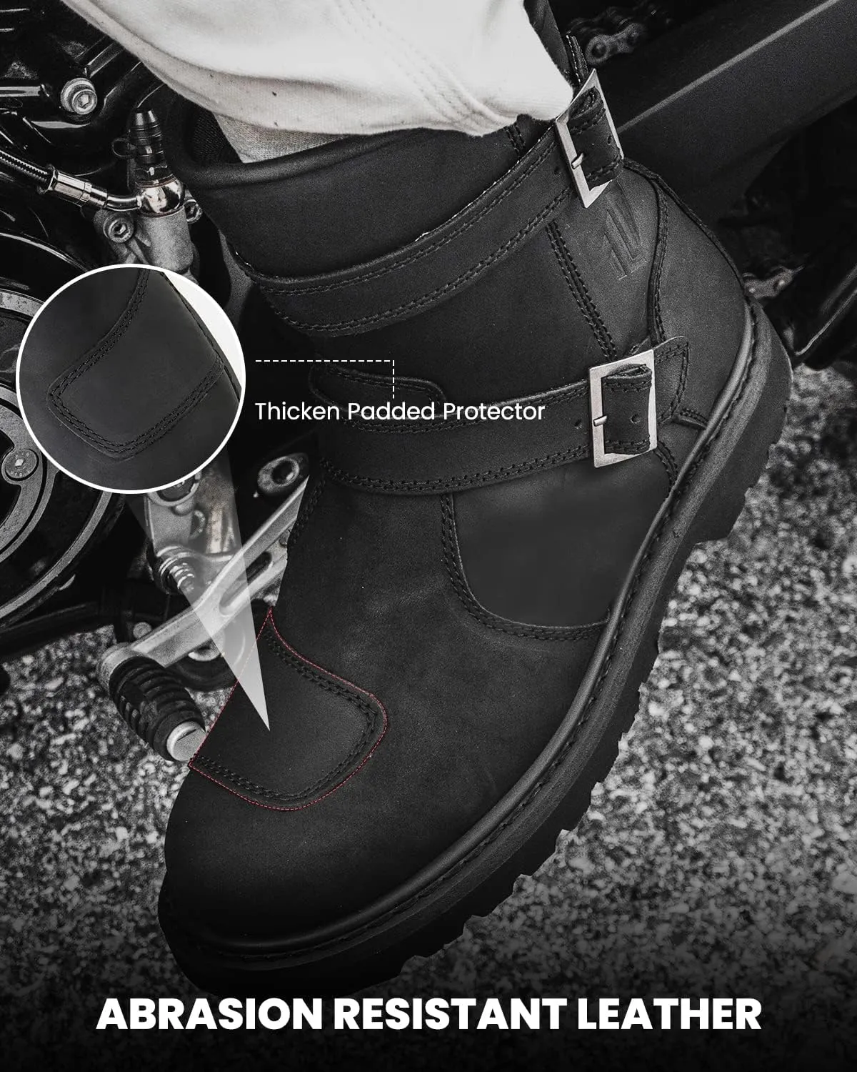 ILM Leather Motorcycle Boots Protective Footwear with Side Zipper Motocross Riding Boot for Combat Tactical Hiking Men Women