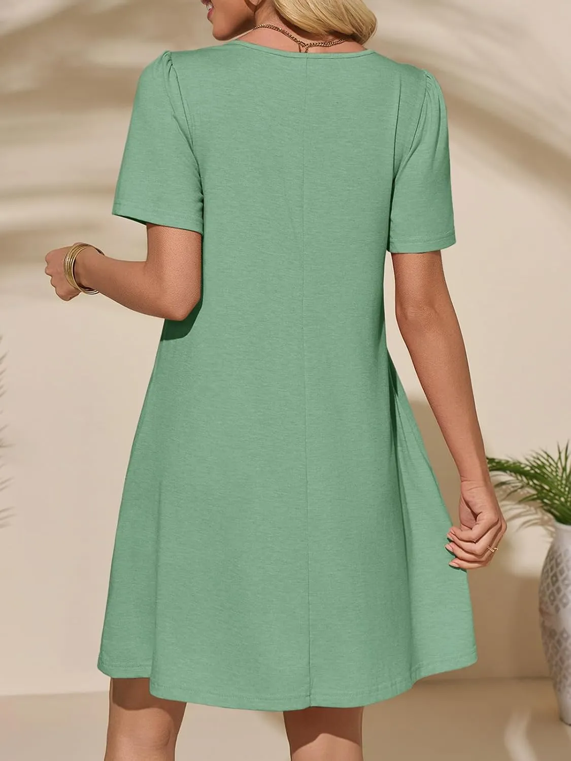 Imily Bela Womens Summer Casual T Shirt Dress Short Sleeve Crewneck Pleated Front Loose Beach Flowy Mini Dresses