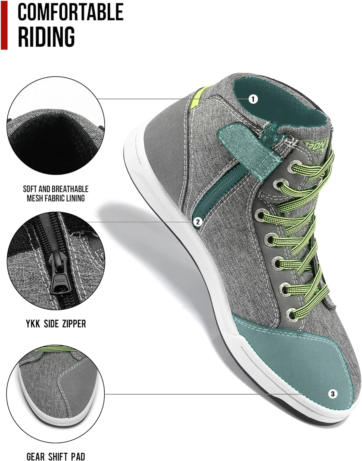 IRON JIA'S Motorcycle Shoes for Men, Breathable Anti-Slip Protective Gear, Powersport Casual Motorcycle Riding Boots (Grey 11)