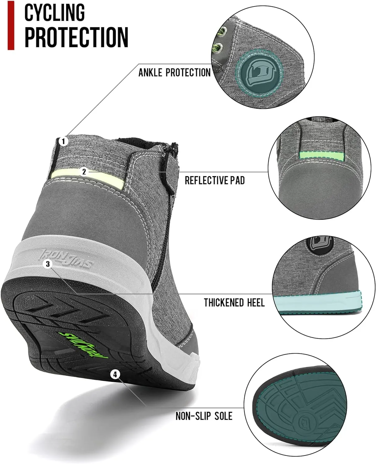 IRON JIA'S Motorcycle Shoes for Men, Breathable Anti-Slip Protective Gear, Powersport Casual Motorcycle Riding Boots (Grey 11)