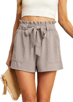 IWOLLENCE Womens Shorts with Pockets Summer Casual Shorts for Women Waist Casual Lightweight Adjustable Tie Knot Loose