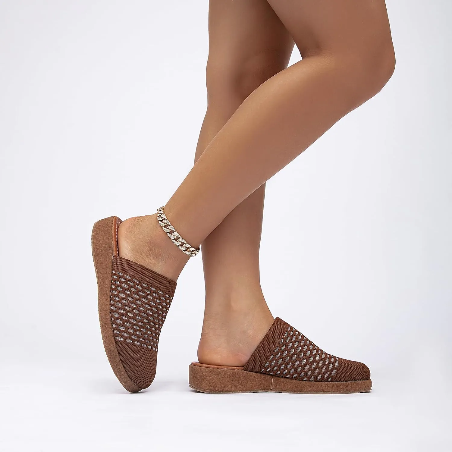 Jeesay Women's Slip On Mules Wedge Sandals Closed Toe Breathable Textile Slides Clogs Summer Shoes