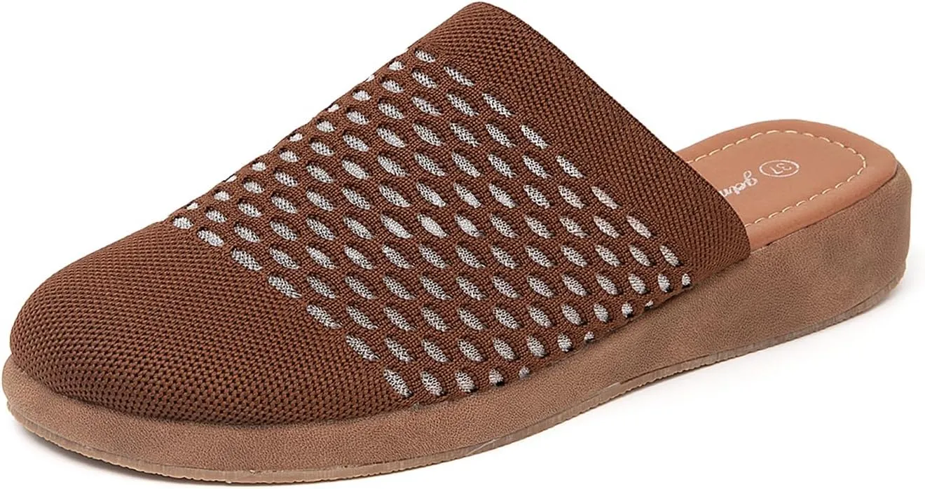 Jeesay Women's Slip On Mules Wedge Sandals Closed Toe Breathable Textile Slides Clogs Summer Shoes
