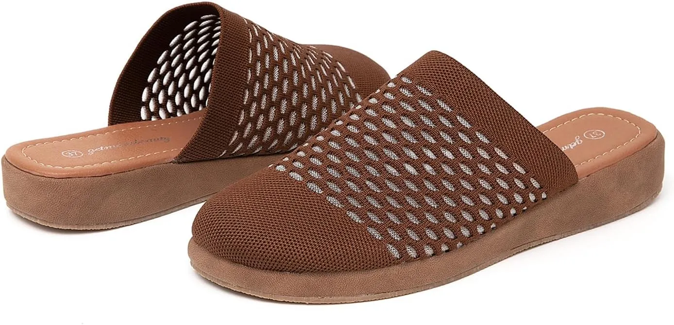 Jeesay Women's Slip On Mules Wedge Sandals Closed Toe Breathable Textile Slides Clogs Summer Shoes