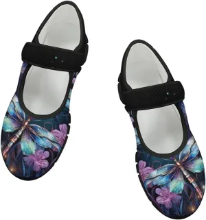 Jeiento Slip On Dragonfly Mary Jane Flats Ballet Flats Shoes for Women Round Toe Casual Dress