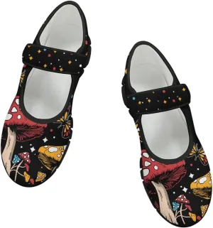 Jeiento Slip On Mushroom Pattern Mary Jane Flats Ballet Flats Shoes for Women Casual Dress Shoes