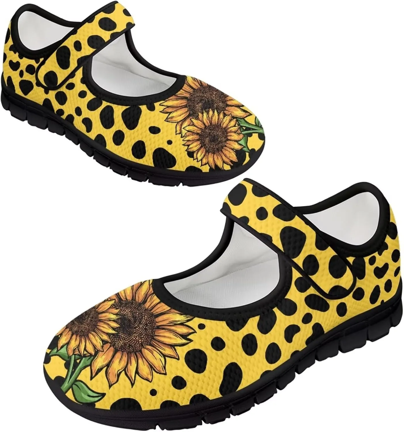 Jeiento Yellow Sunflower Mary Jane Shoes Women Slip on Ballet Flat Dressy Round Toe Flats Shoes