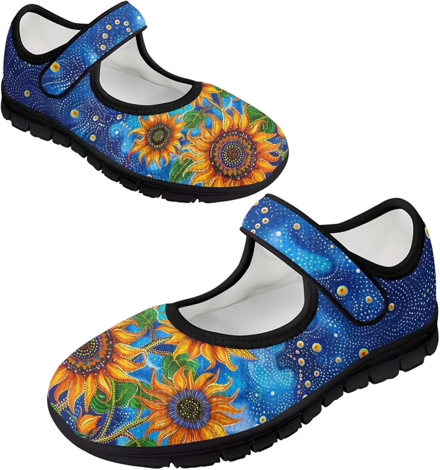 Jeiento Yellow Sunflower Mary Jane Shoes Women Slip on Ballet Flat Dressy Round Toe Flats Shoes