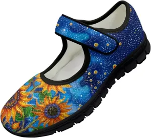 Jeiento Yellow Sunflower Mary Jane Shoes Women Slip on Ballet Flat Dressy Round Toe Flats Shoes