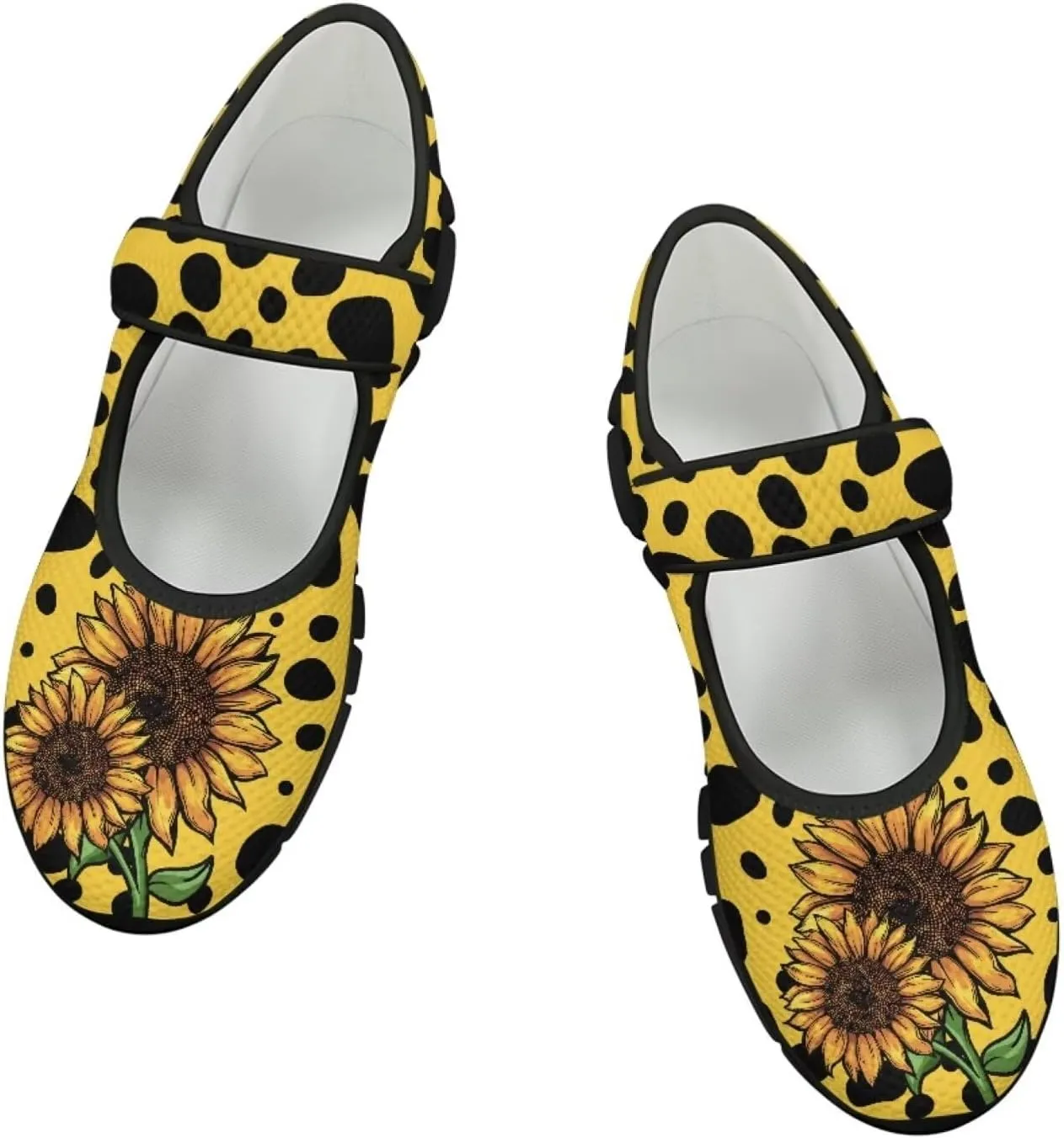 Jeiento Yellow Sunflower Mary Jane Shoes Women Slip on Ballet Flat Dressy Round Toe Flats Shoes