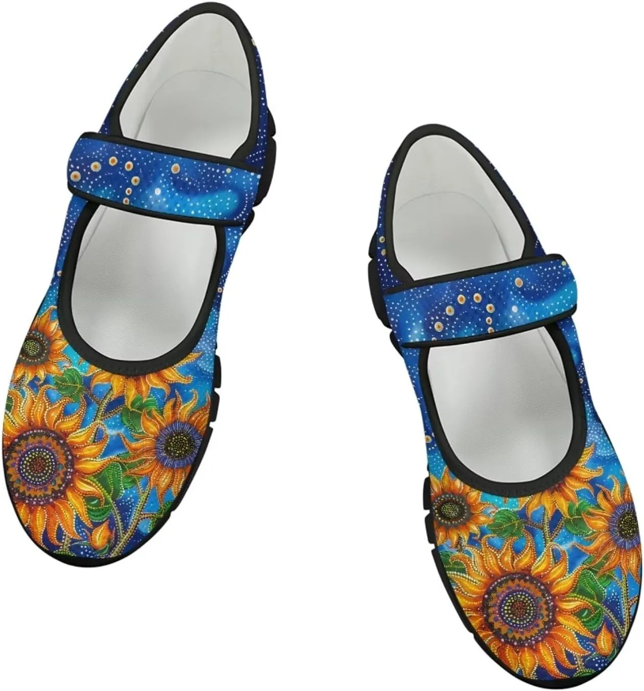 Jeiento Yellow Sunflower Mary Jane Shoes Women Slip on Ballet Flat Dressy Round Toe Flats Shoes