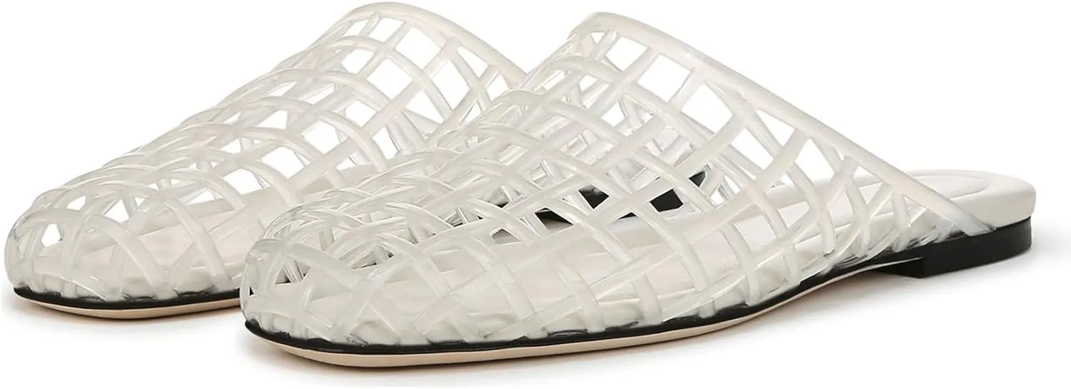 Jelly Shoes for Women Clear Jelly Mesh Slides Sandals Comfortable Closed Round Toe Flat Sandals Slip On Summer Beach Slippers