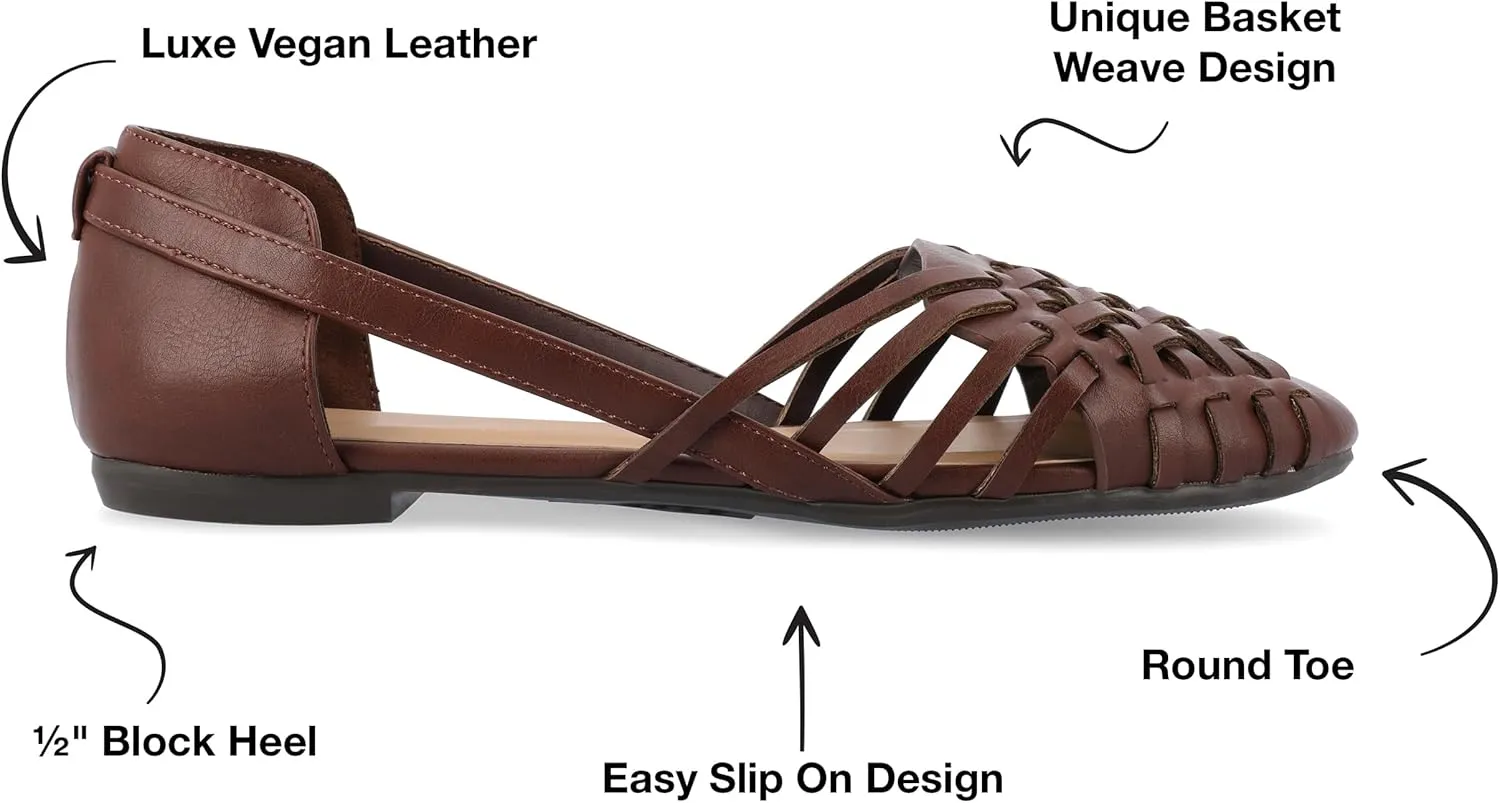 Journee Collection Womens Basket Woven Slip On Sandal Block Heel Caged Closed Round Toe Breathable Ekko Ballet Flat