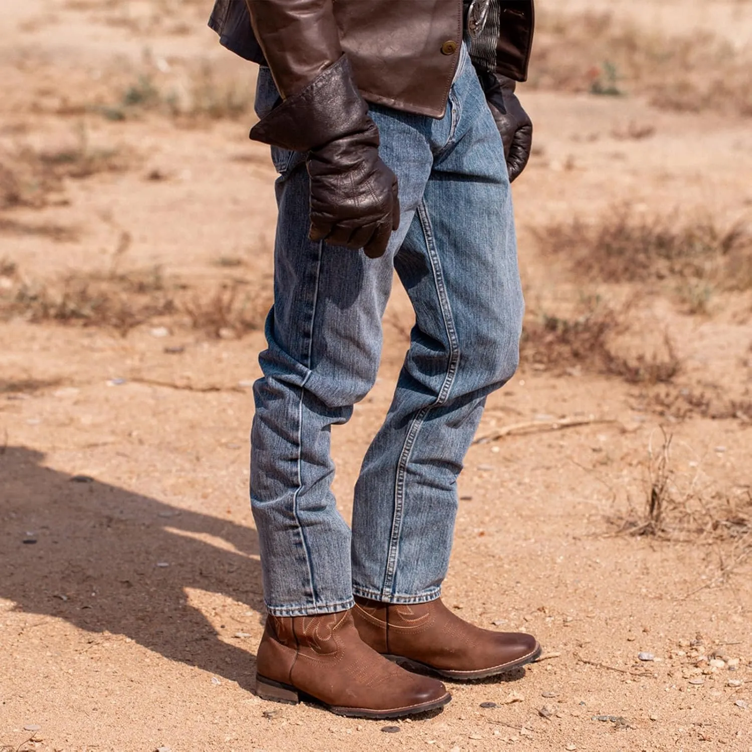 J's.o.l.e Cowboy Boots for Men Western Boots Wide Square Toe Men's Work Boots Classic Embroidered with Pull On Slip Resistant Boots Brown