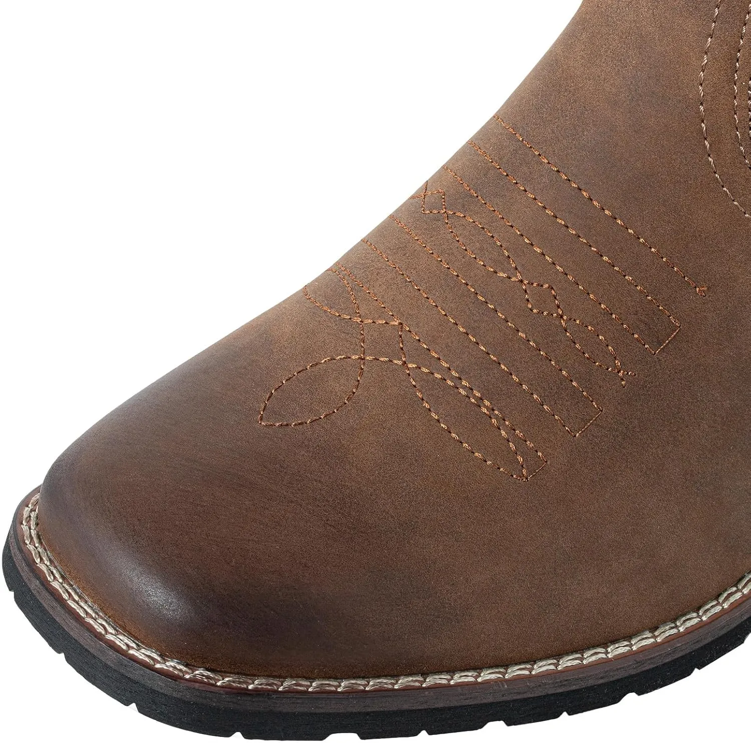 J's.o.l.e Cowboy Boots for Men Western Boots Wide Square Toe Men's Work Boots Classic Embroidered with Pull On Slip Resistant Boots Brown