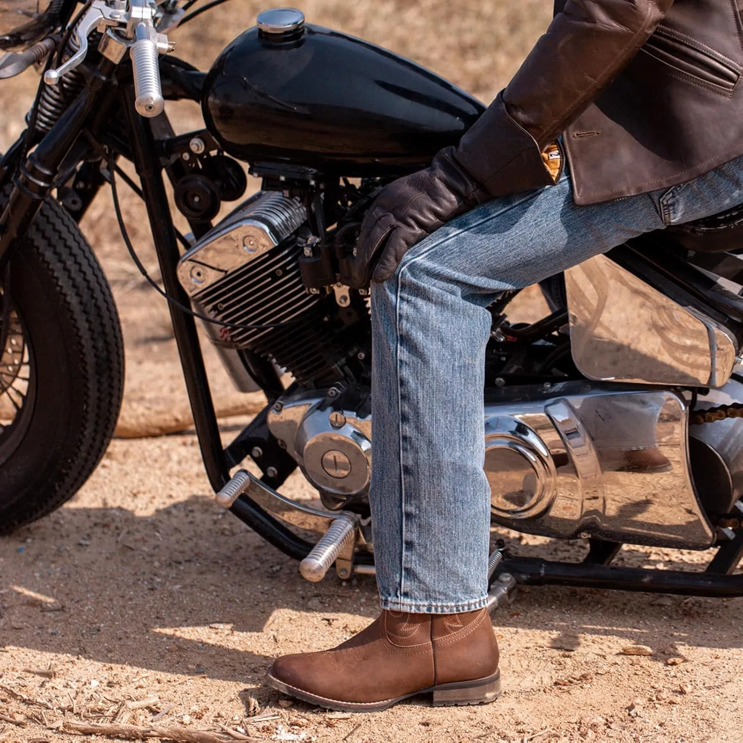 J's.o.l.e Cowboy Boots for Men Western Boots Wide Square Toe Men's Work Boots Classic Embroidered with Pull On Slip Resistant Boots Brown