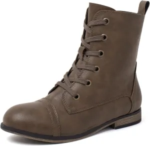 katliu Women's Combat Boots Lace up Military Ankle Boots Side Zipper Round Toe Booties