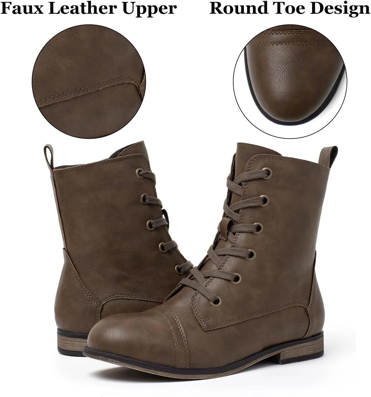 katliu Women's Combat Boots Lace up Military Ankle Boots Side Zipper Round Toe Booties