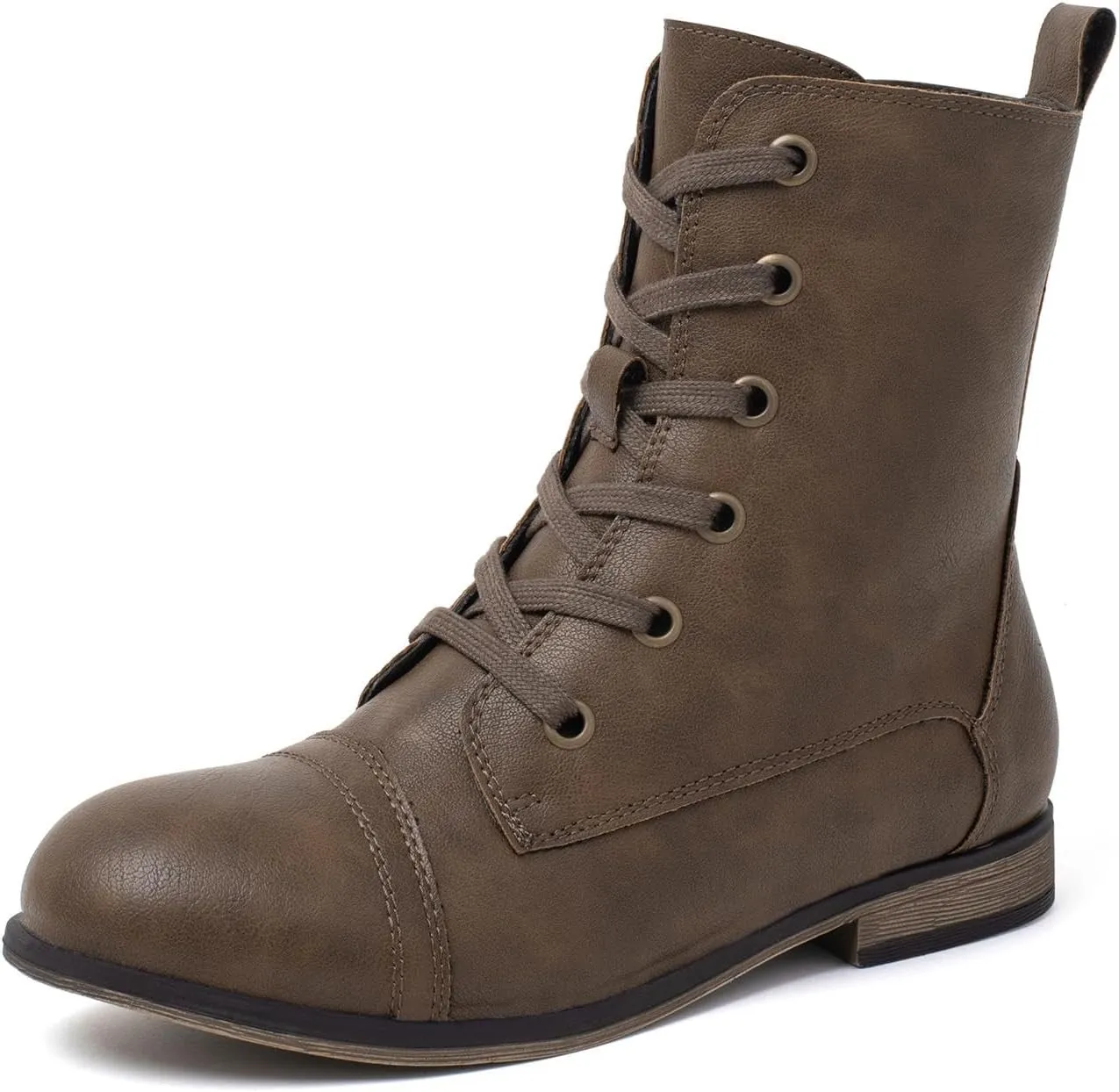 katliu Women's Combat Boots Lace up Military Ankle Boots Side Zipper Round Toe Booties