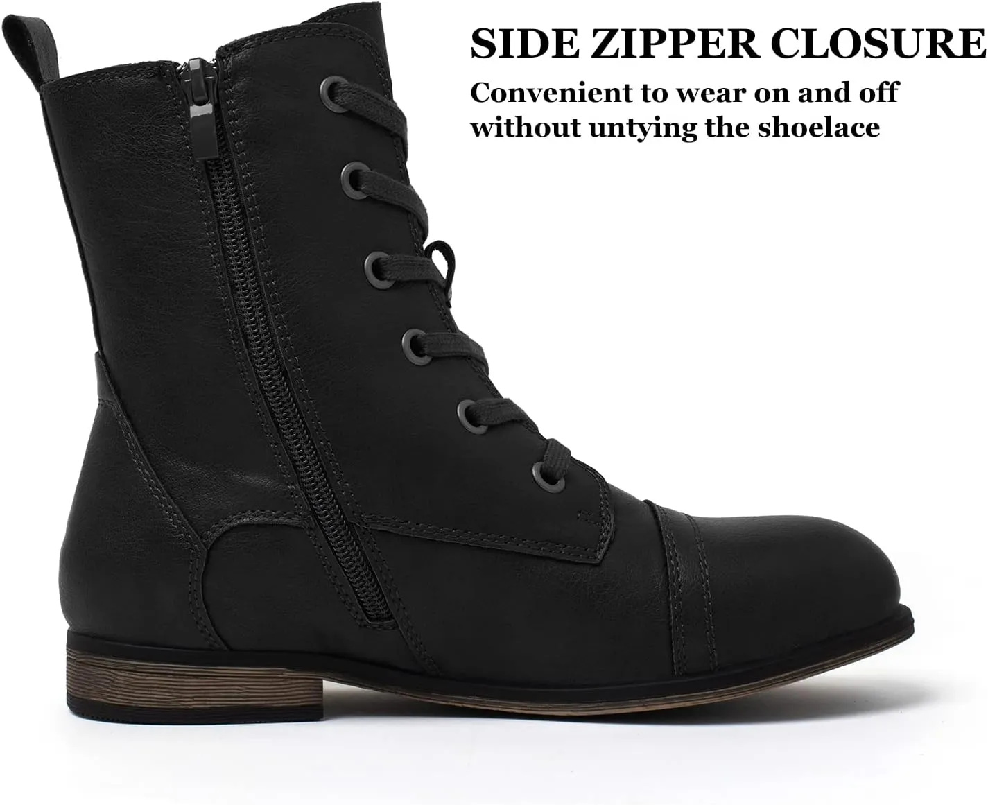 katliu Women's Combat Boots Lace up Military Ankle Boots Side Zipper Round Toe Booties