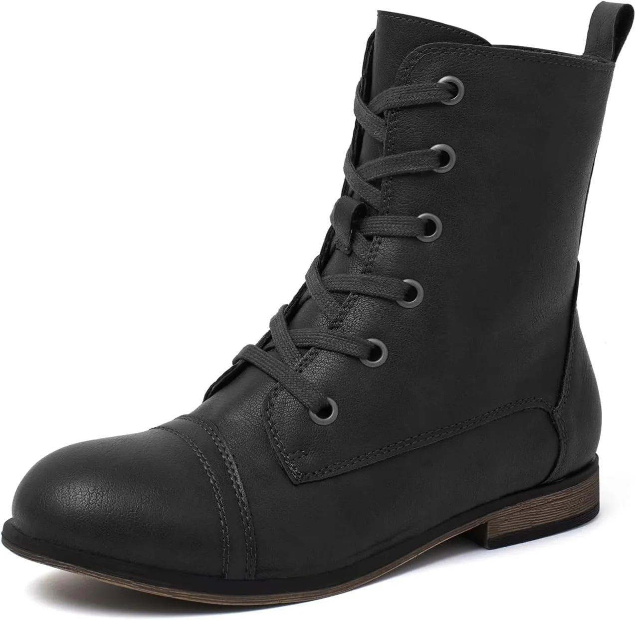 katliu Women's Combat Boots Lace up Military Ankle Boots Side Zipper Round Toe Booties