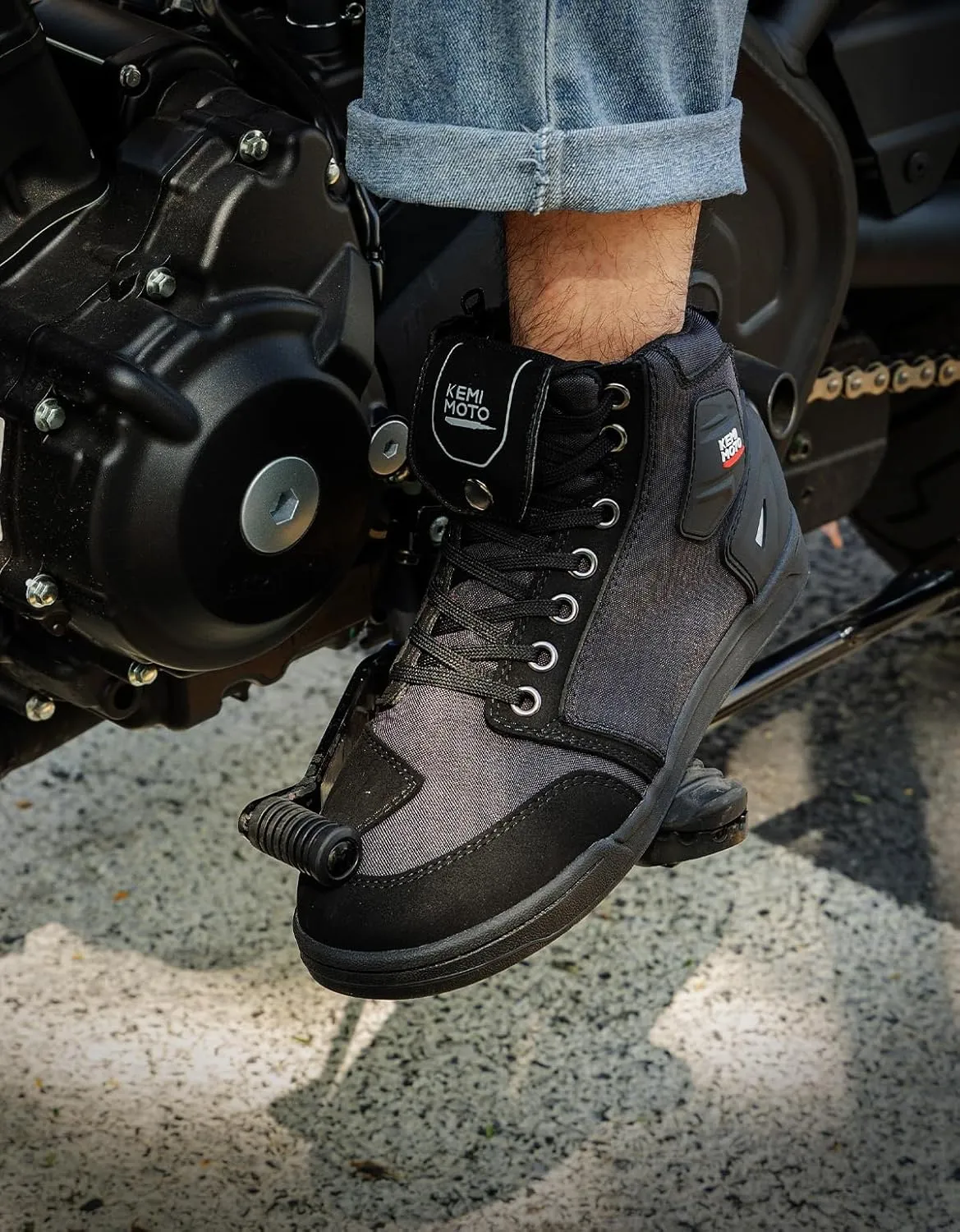 KEMIMOTO Motorcycle Shoes with Thick Heel Protective Gear Casual Anti-slip Street Motorcycle Riding Boots for Men