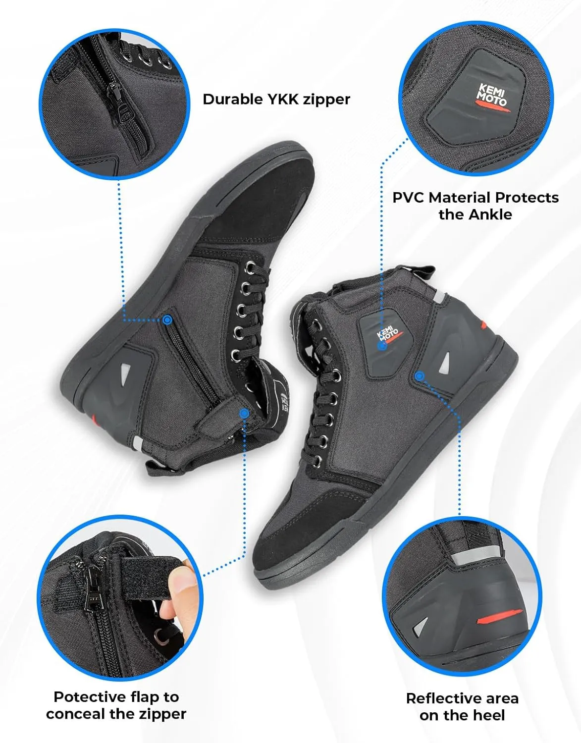 KEMIMOTO Motorcycle Shoes with Thick Heel Protective Gear Casual Anti-slip Street Motorcycle Riding Boots for Men