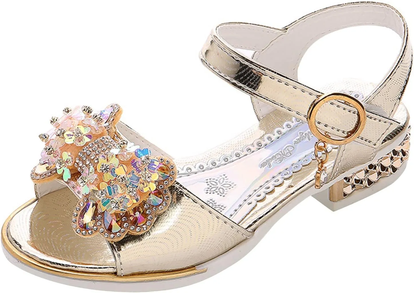 Kids Girl Baby Summer Shoes with Diamond Butterfly Sandals Anti Slip Shoes Princess Dance (Gold, 13.5 Little Child)