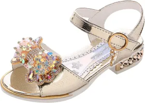 Kids Girl Baby Summer Shoes with Diamond Butterfly Sandals Anti Slip Shoes Princess Dance (Gold, 13.5 Little Child)