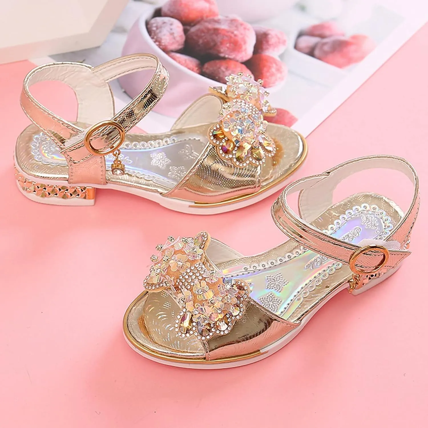 Kids Girl Baby Summer Shoes with Diamond Butterfly Sandals Anti Slip Shoes Princess Dance (Gold, 13.5 Little Child)