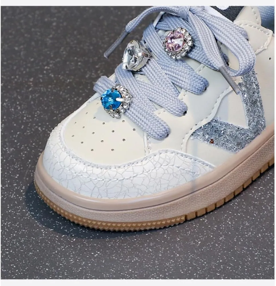 Kids Sparkle Star Sneakers Casual Sports Running Shoes for Girls Boys