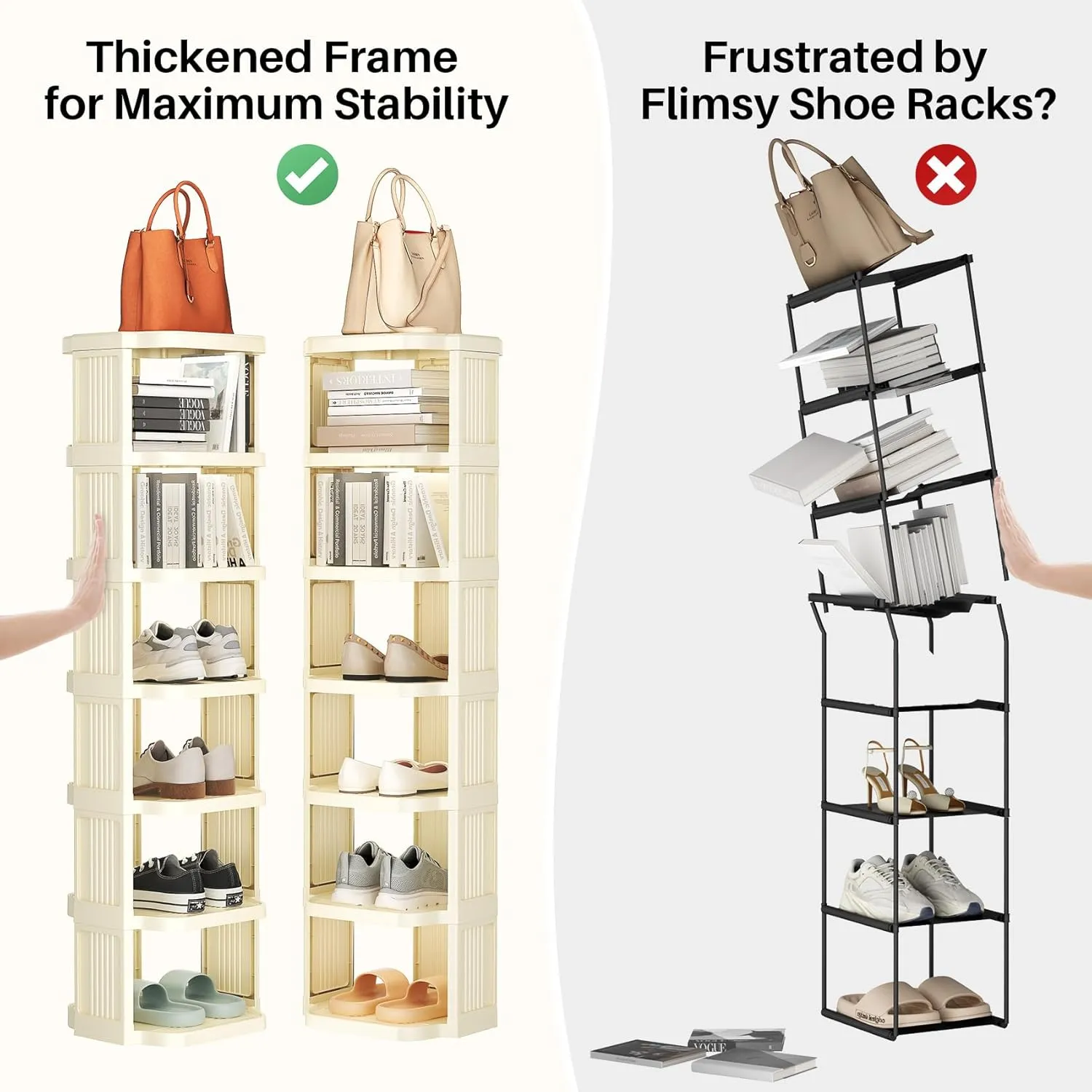 Kitstorack Vertical Shoe Rack: 8 Tiers Stackable Shoe Rack for Closet DIY Free Standing Shoe Organizer Small Shoe Shelf for Small Spaces and Narrow Spaces Plastic, White