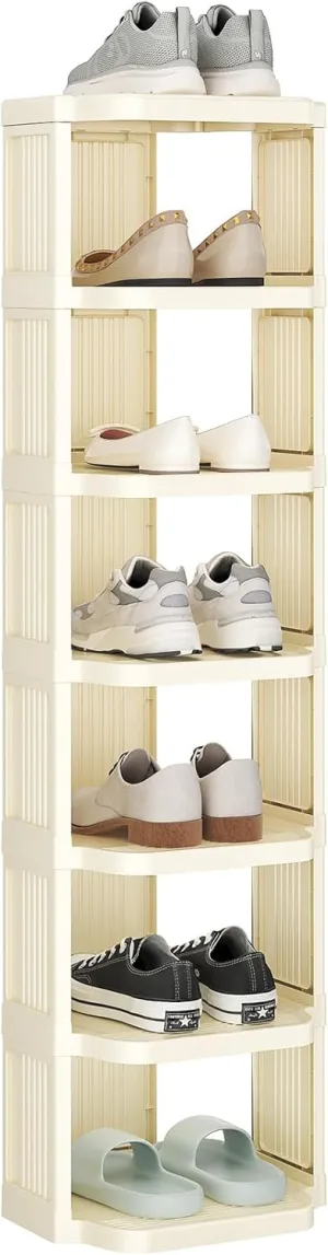 Kitstorack Vertical Shoe Rack: 8 Tiers Stackable Shoe Rack for Closet DIY Free Standing Shoe Organizer Small Shoe Shelf for Small Spaces and Narrow Spaces Plastic, White