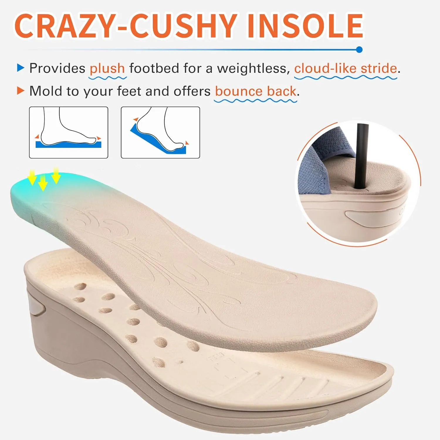 KOIMED Women's Comfortable Platform Walking Sandals With Memory Foam Open Toe Lightweight Breathable Soft Mesh Washable For Summer Travel Casual Beach Outdoor Sport