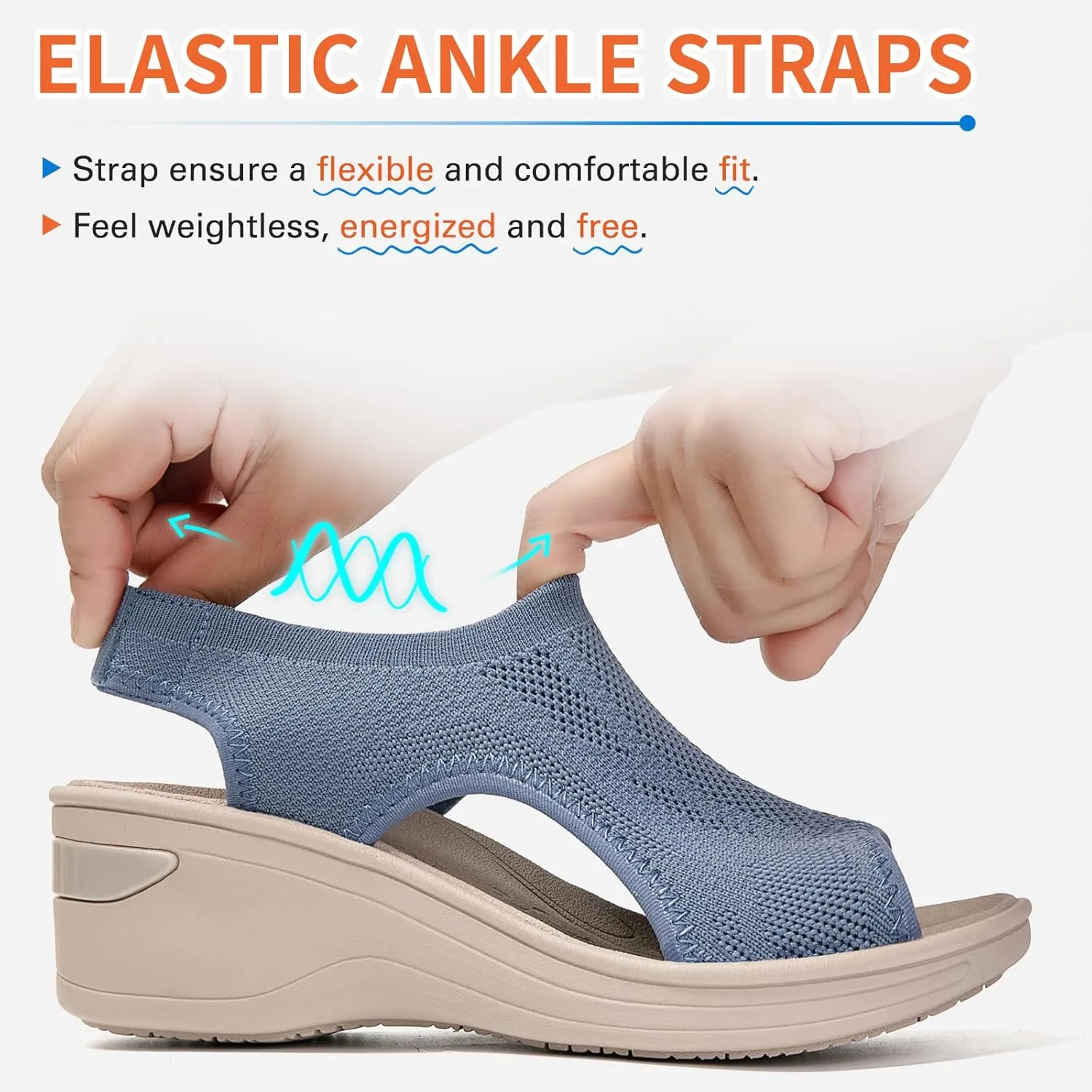 KOIMED Women's Comfortable Platform Walking Sandals With Memory Foam Open Toe Lightweight Breathable Soft Mesh Washable For Summer Travel Casual Beach Outdoor Sport